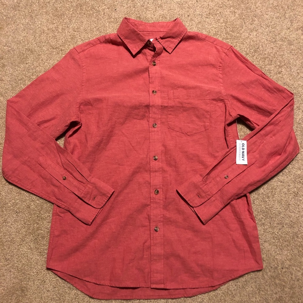 (Old Navy) Mens Small Everyday Shirt, Regular Fit, Linen Blend, Solid Red.